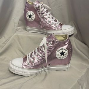Foil pink ankle high converse, size 7